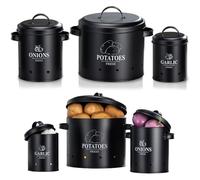 3pcs / ensemble de pommes de terre et d'oignon en carbone en acier en acier et bac rangement à l'oignon avec couvercles trous aérés pour les légumes cuisine