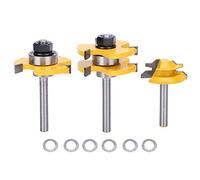 3Pcs Ensemble d'Outils de Toupie à Rainure et Languette Tige 1/4'' + Embout à Onglet de Verrouillage à 45 ° Tige 1/4 '', Conception Anti Rebond, Opération Facile Outils de Coupe Ciseau à Rainurer