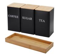 3PCS Ensemble Thé Café Sucre Boîte avec Plateau Fer à Thé et Café Bocaux avec Couvercle en Bambou Café Sucre Thé Conteneurs A