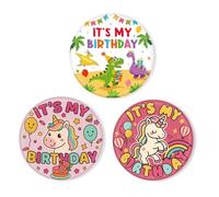 3pcs Épingle d'Anniversaire Mignonne Cartoon, Dinosaure & Licorne Its My Birthday Bouton Coloré Bouton Rond de Badge pour Faveurs Fête Thème Licorne Dinosaure & Décorations