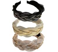 3PCS Femmes Bandeaux de cheveux Boho Wrap Tie Fashion Bandes de cheveux élastiques Écharpe de cheveux Pretty Bow Tie Bandes de cheveux Wide Alice pour femmes Royaume-Uni et filles (LaceDE)