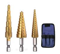 3PCS Foret Fraise Meche Etage, HSS Inox Metal, 4,7-12,7/ 6,3-19, 9/ 3-13mm, Triangle Conique Titane, avec Tige Hexagone, Pour Visseuse Percage sur Acier, Laiton, Bois, Plastique