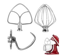3PCS Fouet à mousse et batteur plat flexible et crochet pétrisseur in acier inoxydable pour kitchen-a-i-d 4,5 à 5 quart Artisan & Classic Series
