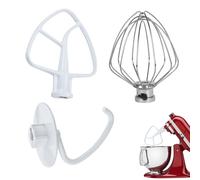 3PCS Fouet à Mousse et Batteur Plat Flexible et Crochet Pétrisseur pour kitchen-a-i-d 4,5 à 5 quart Artisan & Classic Series