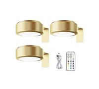 (3pcs,golden)Wall-mounted Wireless Picture Light with Remote Control Dimmable Battery Operated Adjustable 13-Color RGB Painting Light