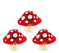 3pcs Grandes Boules de Nid d'Abeille Champignon, Panneau de Plafond Suspendu Champignon Centres de Table Décor de Champignon Papier pour Jardin Fée Anniversaire Fête du Pays des Merveilles