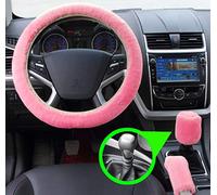 3pcs Hiver Faux laine Volant couvre, Couvercle de frein à main, Couverture de changement de vitesse, Intérieur de voiture universel-38cm (pink for Manuel)