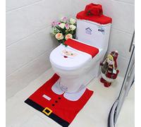 3PCS Housse de siège Toilette et Set de Tapis pour Salle de Bain Décorations de Noël Snowman Santa Elk Genius Suyi