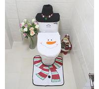 3PCS Housse de siège Toilette et Set de Tapis pour Salle de Bain Décorations de Noël Snowman Santa Elk Genius Suyi