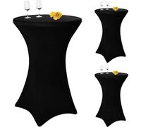 3Pcs Housse de Table de bistrot 70x110cm,Nappes à Coins carrés Extensibles en Spandex pour Cocktail Table Haute ajustée, Nappe Ronde pour Cocktail pour Table de Banquet de Cocktail de Mariage (Noir)