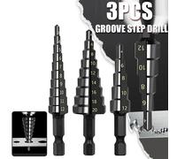 3Pcs HSS Droite Groove Étape Foret 3-12mm 4-12mm 4-20mm Nitrure Noir Hex Bois Métal Trou Cutter Core Outils De Forage Ensemble 3 pièces