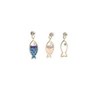 3PCS incrustés de diamants et évidé petit poisson boucles d'oreilles sont de la mode bohème et individuelles élément marin boucles d'oreilles