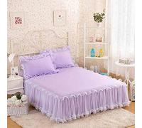 3PCS Jupe De Lit Couvre-lit Dentelle, Ultra-Doux Cache Sommier Princesse Plissé Poussière Chute De Volant Drap Plat élégante Dessus De Lits,Purple-150X200CM