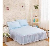 3PCS Jupe De Lit Couvre-lit Dentelle, Ultra-Doux Cache Sommier Princesse Plissé Poussière Chute De Volant Drap Plat élégante Dessus De Lits,Blue-180X220CM