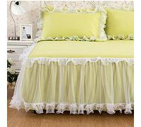 3PCS Jupe De Lit Couvre-lit Dentelle, Ultra-Doux Cache Sommier Princesse Plissé Poussière Chute De Volant Drap Plat élégante Dessus De Lits,Green-180X220CM