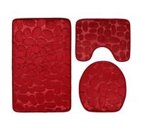 3Pcs Kit Tapis de Bain - Housse Couvercle Contour WC Tapis de sol - Rouge