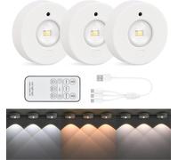 3pcs Lampe De Placard Avec Telecommande, Rechargeable Spot Led Sans Fil, Éclairage De Vitrine, Rgb Dimmable Lampes Armoire Veilleuse Pour Escalier Miroir Cuisine Vitrines Cabinet