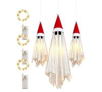 3pcs Light Up Hanging Ghost Christmas Decor 70cm 50cm Outdoor Party Prop | Cloth And Felt Hanging Ghosts With Christmas Hats And Battery Boxes; 70cm And 50cm Sizes For Tree And Yard Decor.
