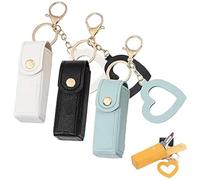 3pcs Lip Oil Keychain, Mirror & Oil 2-in-1, Women Mini Lipstick Case with Keychain & Heart Pendant, Leather Potable Lip Gloss Holder for Car/Travel Storage(Section A)