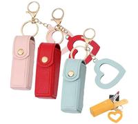 3pcs Lip Oil Keychain, Mirror & Oil 2-in-1, Women Mini Lipstick Case with Keychain & Heart Pendant, Leather Potable Lip Gloss Holder for Car/Travel Storage(Section B)