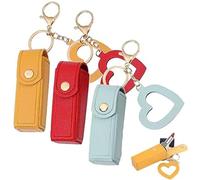 3pcs Lip Oil Keychain, Mirror & Oil 2-in-1, Women Mini Lipstick Case with Keychain & Heart Pendant, Leather Potable Lip Gloss Holder for Car/Travel Storage(Type F)