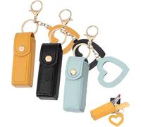 3pcs Lip Oil Keychain, Mirror & Oil 2-in-1, Women Mini Lipstick Case with Keychain & Heart Pendant, Leather Potable Lip Gloss Holder for Car/Travel Storage(Type E)