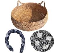 3pcs Lits de Chats pour Chats intérieurs 16, 9x5, 5 Pouces 2 en 1 paniers de Chat tissés lit avec Coussin Doux pour Chaton Chaton Confortable Panier en Osier Rond