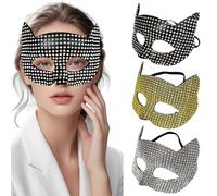 3pcs Masque de mascarade en strass, or et argenté Cat brillant Masquerade Masque Costume d'accessoires pour femmes pour filles, chat, pour femmes