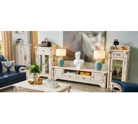 3pcs Meuble TV Lowboard Vitrine élégante Salon Design Classique