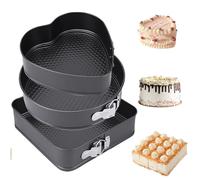 3PCS Moule à Charnière, Moule à Manqué Démontable, Moule à Gâteau à Charnière, Moules à Charnière en forme de cœur, ronds et carrés, pour Pâtisseries Gâteaux Moussés (20/22/24cm)