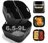 3PCS Moule Silicone Air Fryer 22-25cm pour Moulinex 7.5L, Accessoires Air Fryer pour Russell Hobbs 8L/8,3L, Cecotec/Cosori 6,5-8,5L, Réutilisable Carré Airfryer Accessoires (27170-56 27632-56)