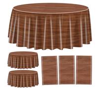 3Pcs Nappes en grain de bois, Couvertures de table rustiques, Nappe ronde en bois marron pour fête rustique, fête d'anniversaire sur le thème de la grange, Décorations pour fêtes de cow-boy,213x213cm