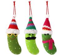 3pcs Ornements de Cornichon de Noël, Ornements de Cornichon en Peluche Suspendus Décorations d'arbre de Noël Ornement de Cornichon avec Chapeau de Père Noël pour Arbre de Noël