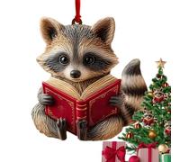 3PCS Ornements Renards De Lecture, Pendentif Renards, 2D Décorations De Sapin De Noel en Acrylique, Raton Laveur décorations de Noel, Porte-Clés Renardes Et Raton Laveur