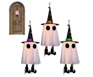 3pcs Outdoor Hanging Ghosts with Witch Hat | Set of 3 Halloween Hanging Ghosts,Glowing Witch Hat Lights for Front Yard Patio Lawn Garden Party Porch Decor Indoor Outdoor