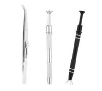 3pcs Outils Ramassage Bijoux, Pince Boule Piercing Alliage d'Aluminium Qualité avec Pince Coudée en Acier Inoxydable pour Changer et Démonter les Petites Pièces Bijoux(Argent, Noir)