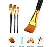 3PCS Paint Paintbrush Set Flat Paintbrush for Watercolor and Gouache Painting Nylon Hair and Wooden Short Handle Gift for Beginner Student Artist Drawing Kits Art Supplies (Pinceau de peinture plat po