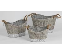 3pcs Paniers en osier avec anse Set gris/blanc Panier à bois
