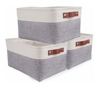 3pcs Paniers rangement tissu pliables petit (gris/blanc), avec poignée, pour vêtements/livres/jouets YYV