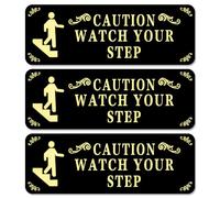 3pcs Panneau Attention a la Marche, 7,6 x 22,8 cm Noir Caution Watch Your Step Signe Panneaux Avertissement Escalier Acrylique Marque Sécurité Auto-Adhésive pour Restaurants Affaires, Bureaux