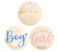 3pcs Panneaux d'Annonce de Bébé, 14,8 cm Panneau en Bois Révélant le Sexe du Bébé en Acrylique Plaques de Nom de Nouveau-Né Hello World Panneau d'Arrivée de Bébé It's a Boy It's a Girl