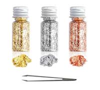 3PCS Papier Feuilles D'or Imitation avec des Pincettes, 30 ml, Paillette Feuille d'or, Artisanat Film décoratif Papier doré, pour Décoration Dorure Artisanale, Ongles Nail (or/or rose/argent)
