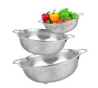 3pcs Passoire Cuisine, Passoire Inox Avec Poignées, Passoires à Pâtes en Acier Tamis Micro Perforée, Crépine à Mailles Fines Polie Brillante, Passoire de Cuisine en Métal Pour Pâtes, Fruits, Légumes