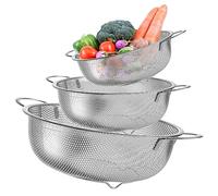 3Pcs Passoire de Cuisine, Passoires en Acier Inox Microperforée avec Poignées, pour égoutter et filtrer les pâtes, riz, fruits, légumes, passe au lave-vaisselle, 16/22/28 cm