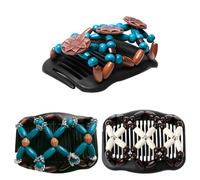 3PCS Peigne Magique, Peigne de Cheveux Extensible, Peigne à Cheveux Magique perlé, Peignes de Cheveux Extensible Double Clips, Pince Cheveux Femme pour Femme Fille, Clips Magic hair comb