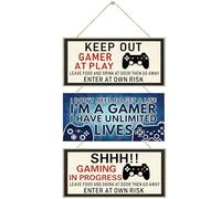 3PCS Plaque à suspendre pour Gaming, Do Not Disturb Plaque Murale Décorations Avec Inscription amusante Panneau d'avertissement Panneau en Bois pour Gamer Chambre Ado Garcon Porte, 20x10cm (Style 2)