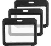3pcs Porte Badges Transparent Porte Carte D'identification Avec Fenêtres Double Face Pochette De Protection Pour Carte D'identité Bureau École Employé(Noir)