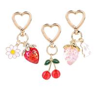 3pcs Porte-Clés Cerise et Fraise, Mignons Porte Clé Fruits avec Boucle en Forme de Cœur Breloque de Sac à Main Fraise Accessoires Sac Kawaii pour Femmes et Filles