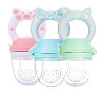 3pcs pour bébé mangeur de fruits avec 3 pochettes de silicone qualité alimentaire, mangeoire nourriture pour bébé, avec poignée ronde dents fruits faciles à nettoyer pour les bébés pour l
