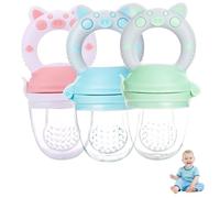 3pcs pour bébé mangeur de fruits avec 3 pochettes de silicone qualité alimentaire, mangeoire pour bébés, avec poignée ronde dents fruits faciles à nettoyer pour les bébés pour les tout-petit